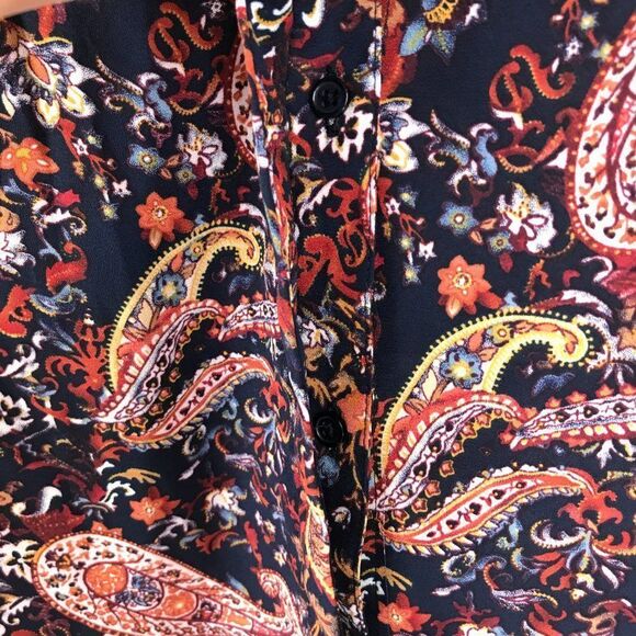 Terra & Sky Button Down Chiffon Blouse Womens Plus Size 1X Paisley Roll Tab Boho - Picture 5 of 12